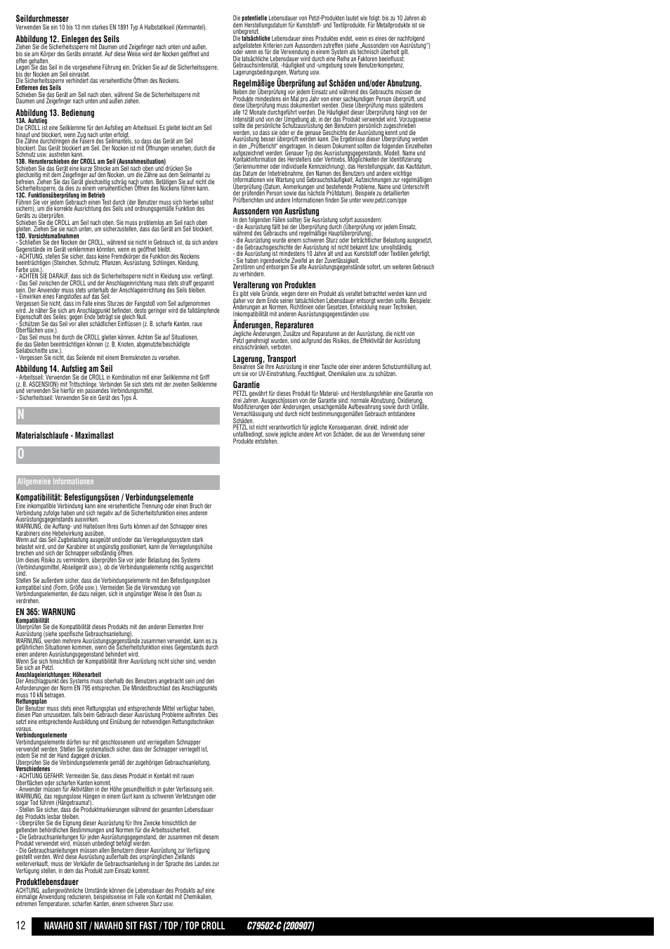 Petzl NAVAHO SIT FAST User Manual | Page 12 / 44