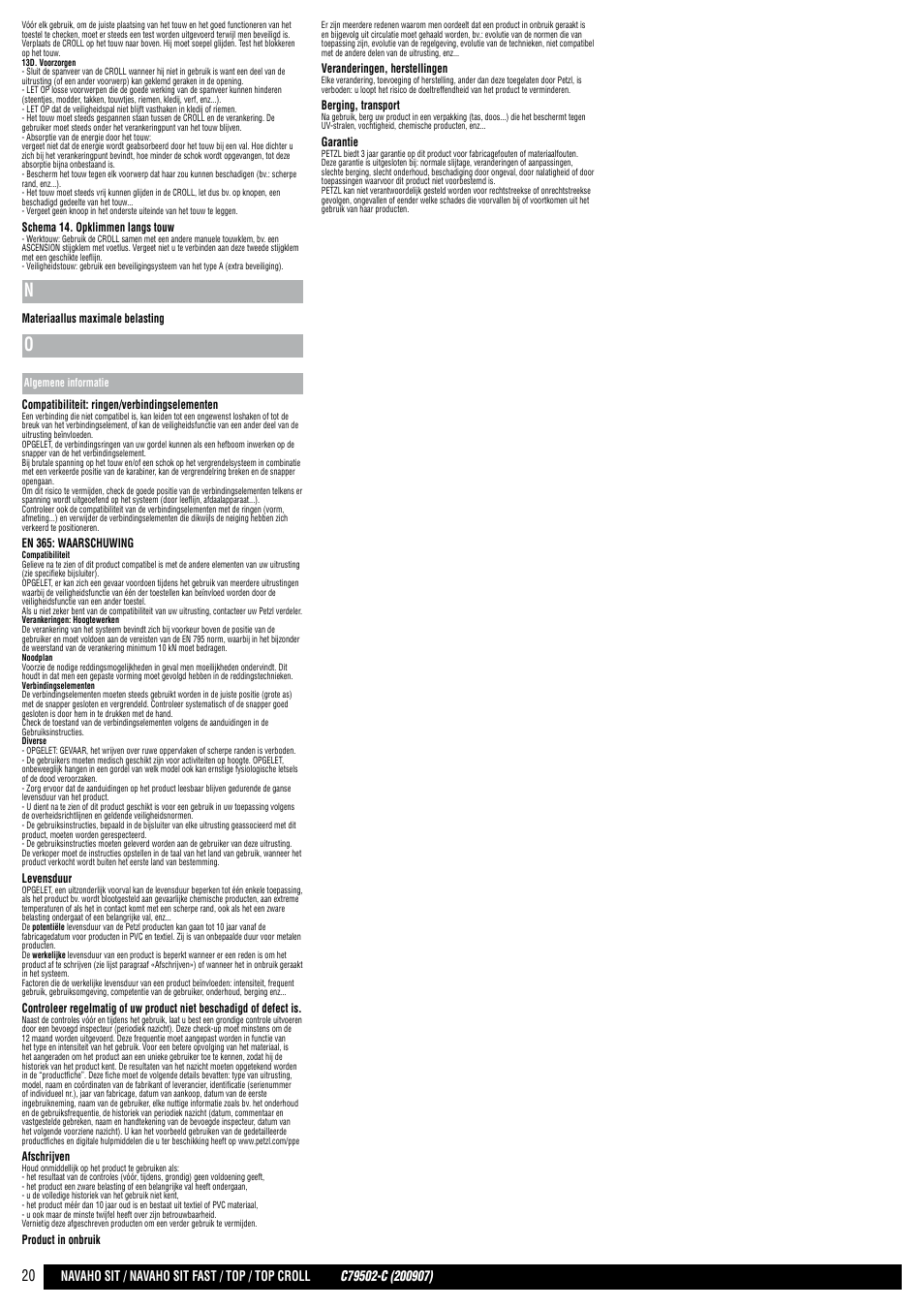 Petzl NAVAHO SIT FAST User Manual | Page 20 / 44