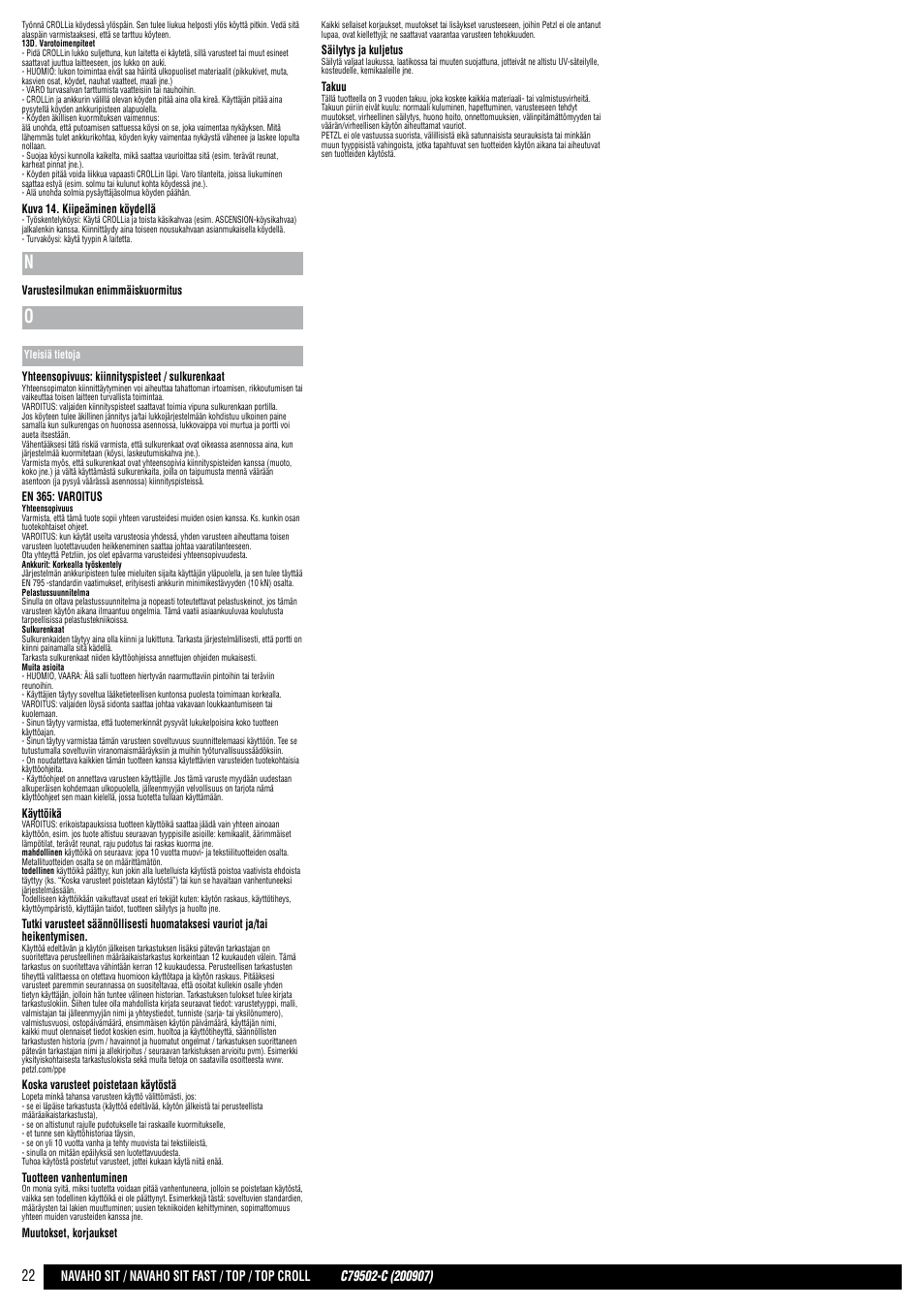 Petzl NAVAHO SIT FAST User Manual | Page 22 / 44