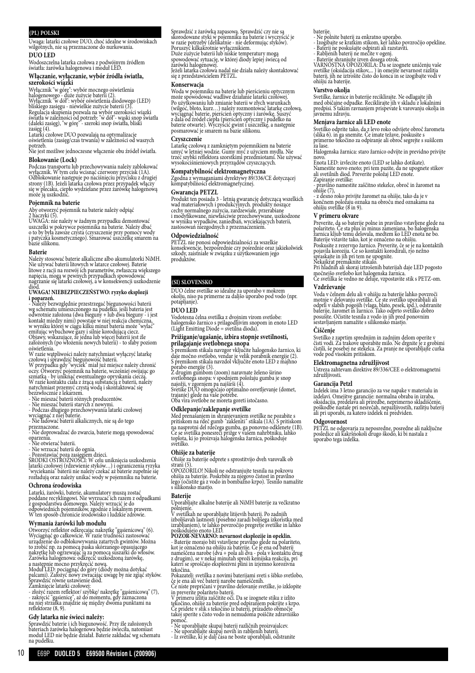 Pl, si | Petzl DUO LED 5 User Manual | Page 10 / 13