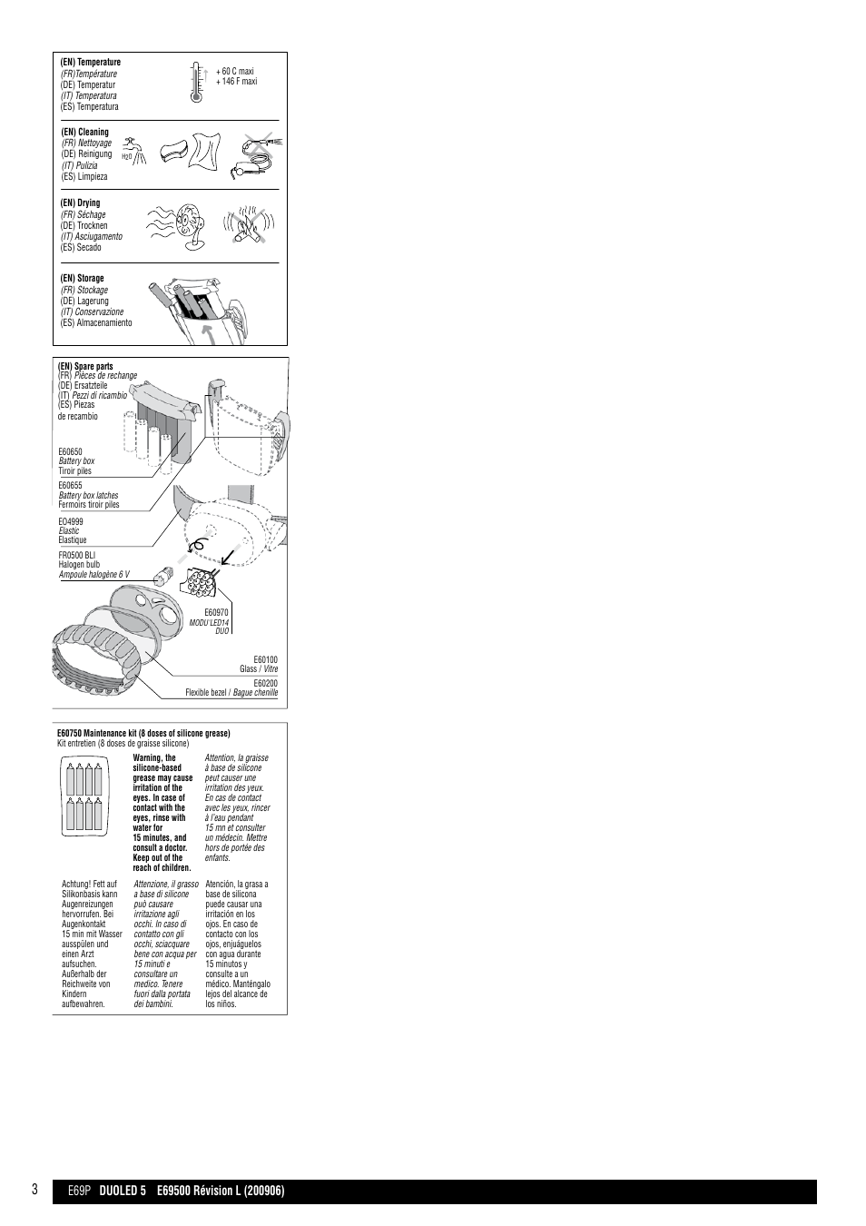 Drawings, Duo led 5, Ip x8 | E69p, Water proof, Options | Petzl DUO LED 5 User Manual | Page 3 / 13