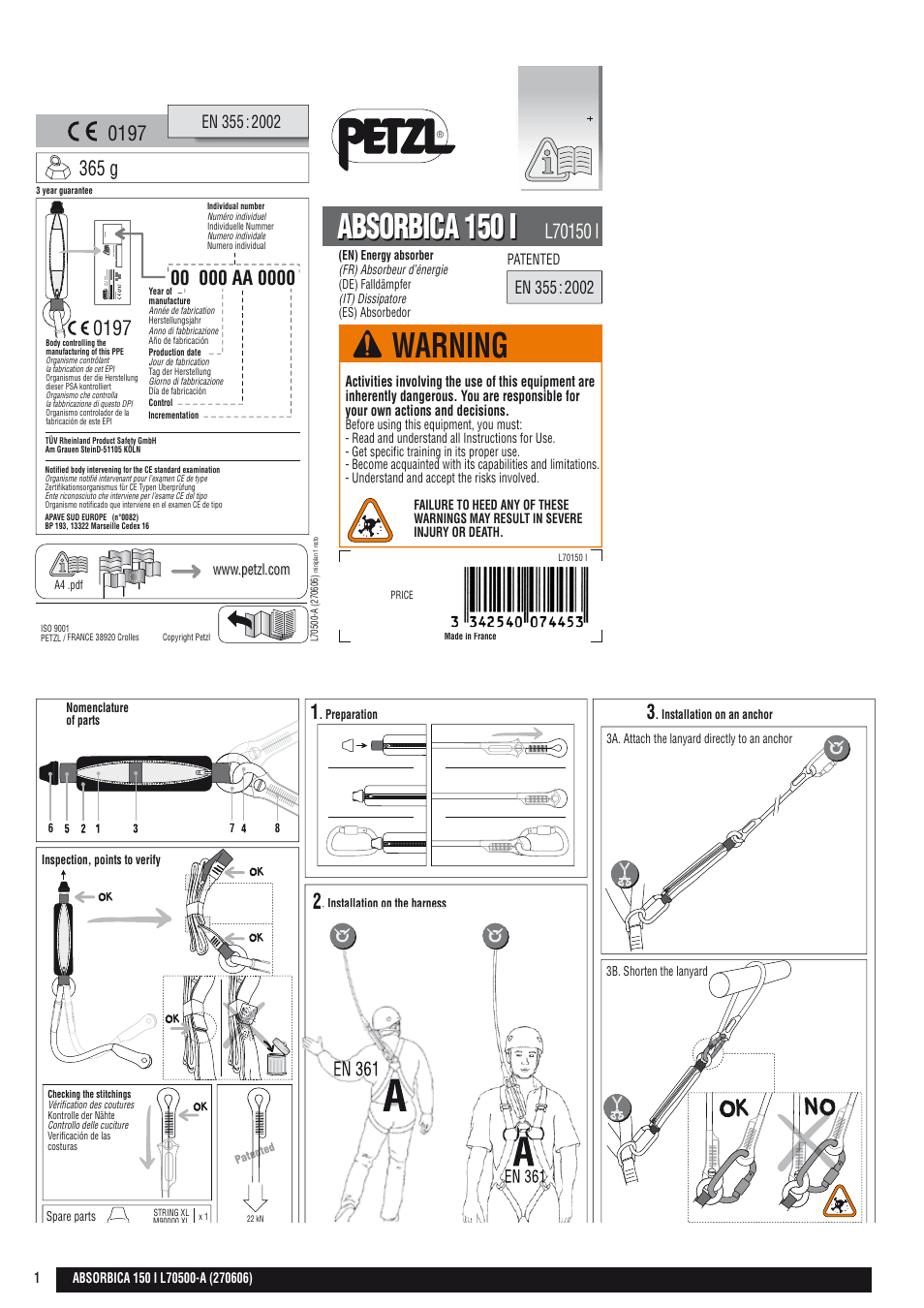 Petzl ABSORBICA-I 150 User Manual | 22 pages