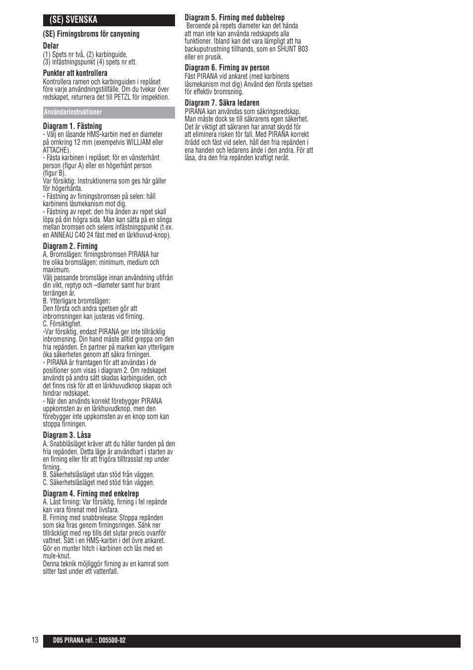 Petzl PIRANA User Manual | Page 13 / 24