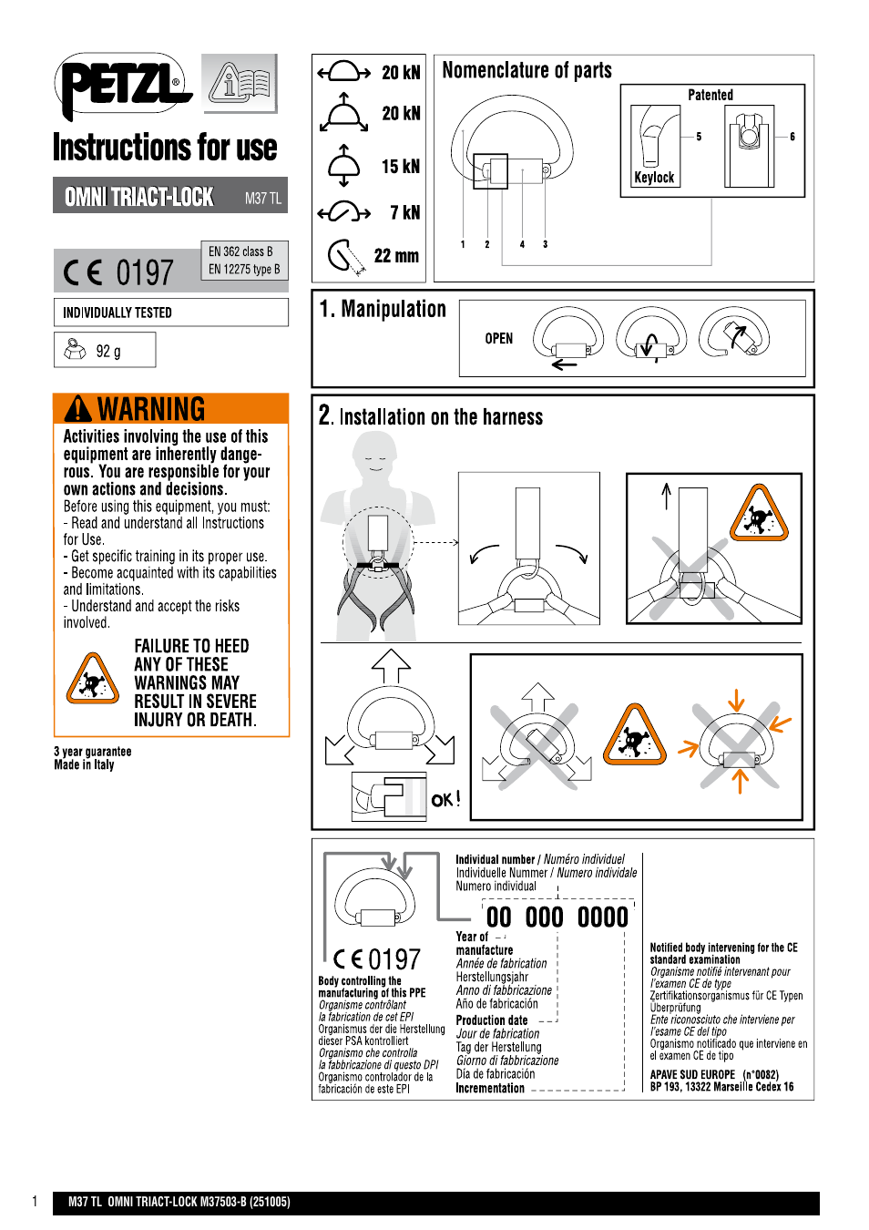Petzl OMNI TRIACT-LOCK User Manual | 20 pages