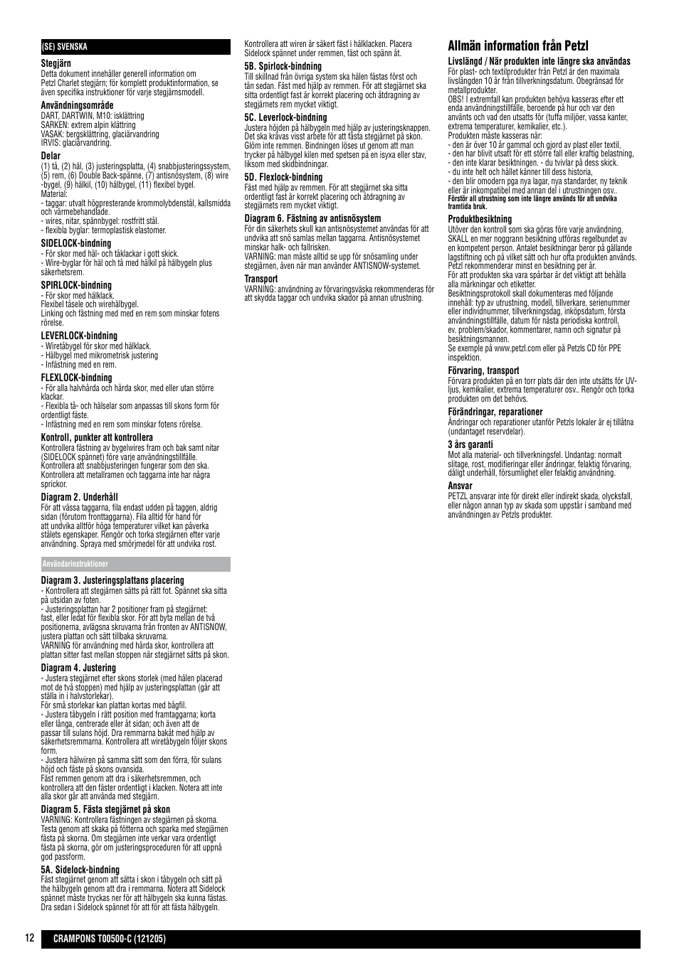 Allmän information från petzl | Petzl Кошки альпинистские User Manual | Page 12 / 24