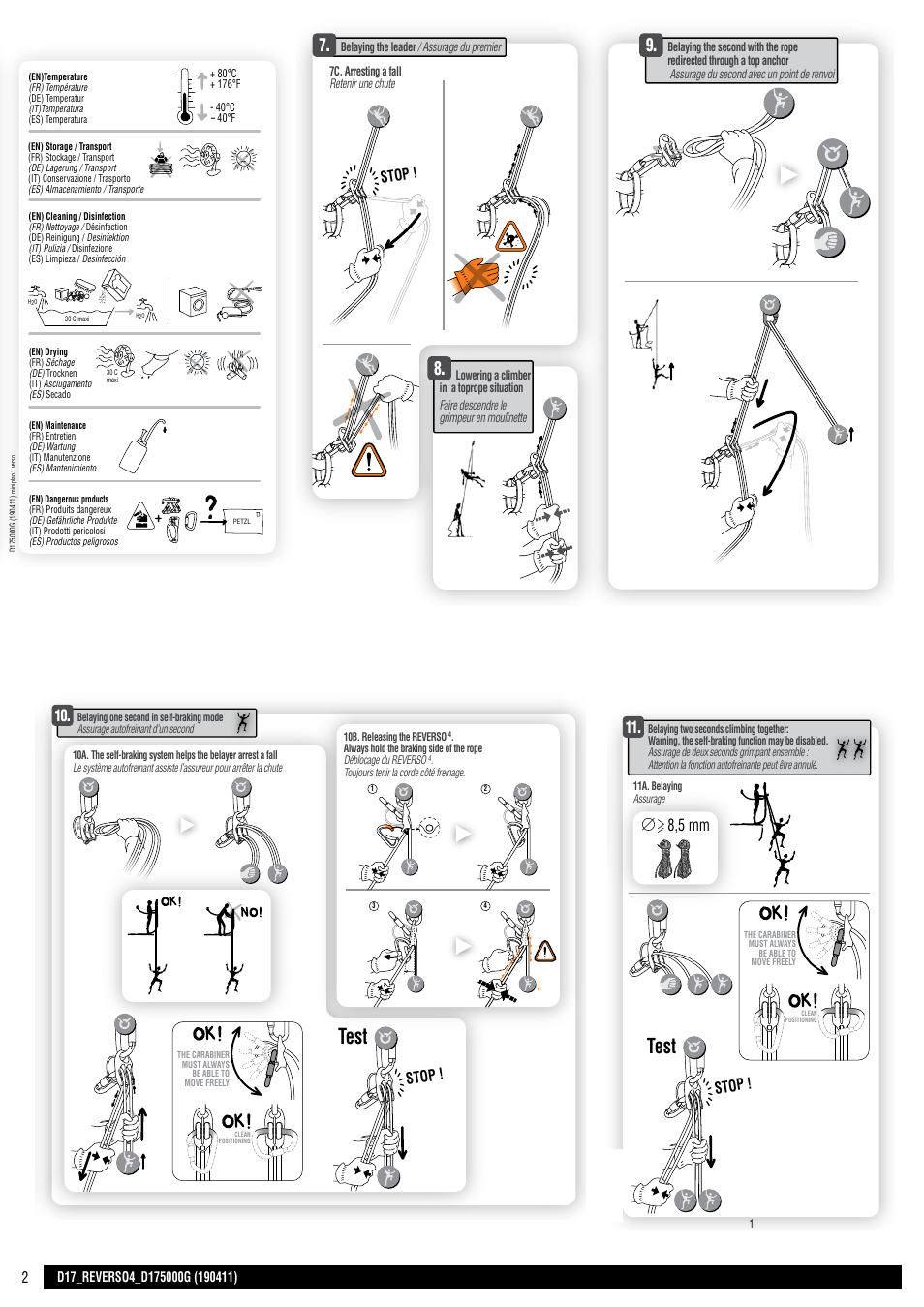 Drawings, Cahier, Test | Miniplan 1 verso, 78 mm 80 mm, Miniplan 2 verso, Stop, 8,5 mm stop | Petzl REVERSO 4 User Manual | Page 2 / 24