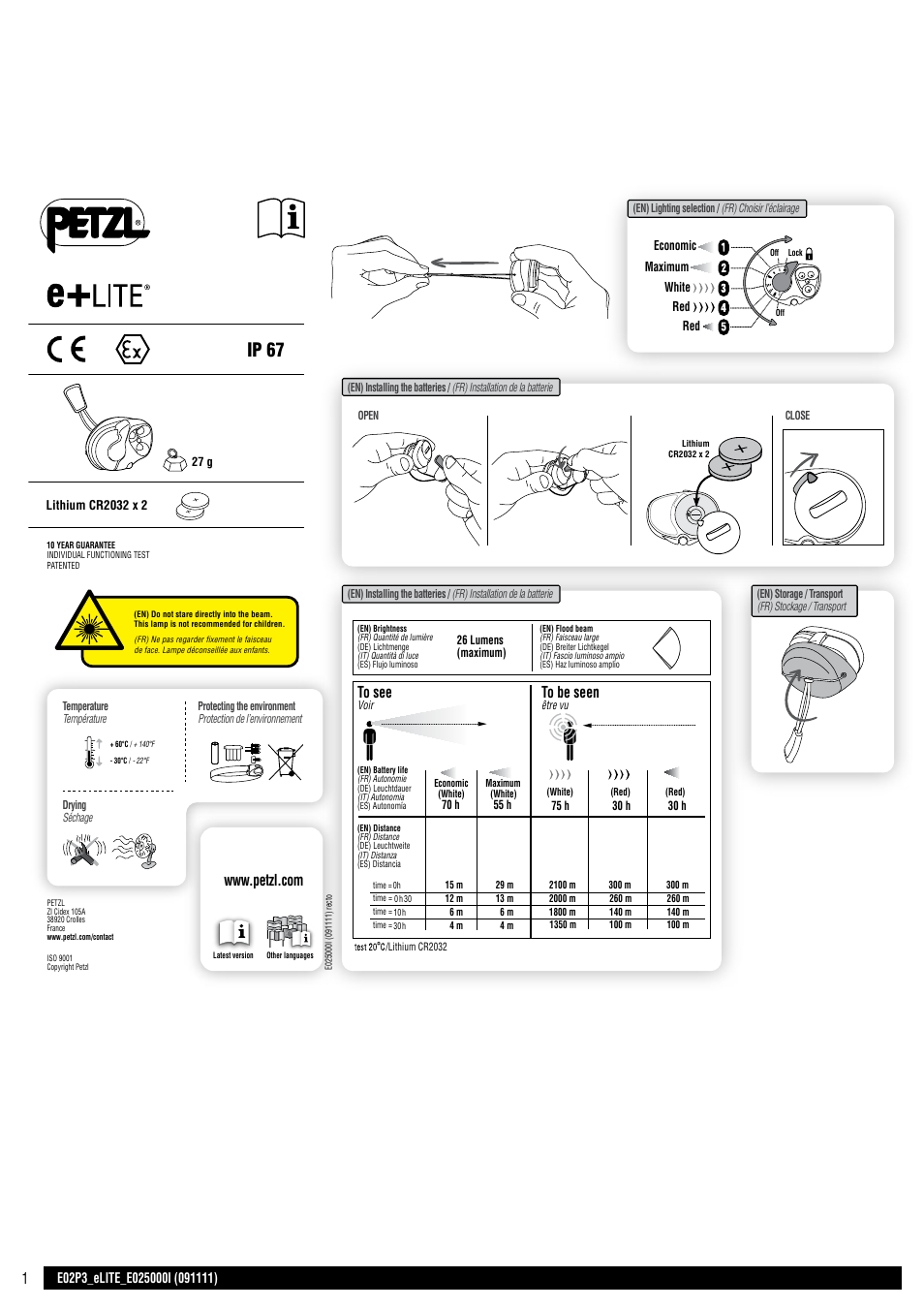 Petzl e+LITE User Manual | 11 pages