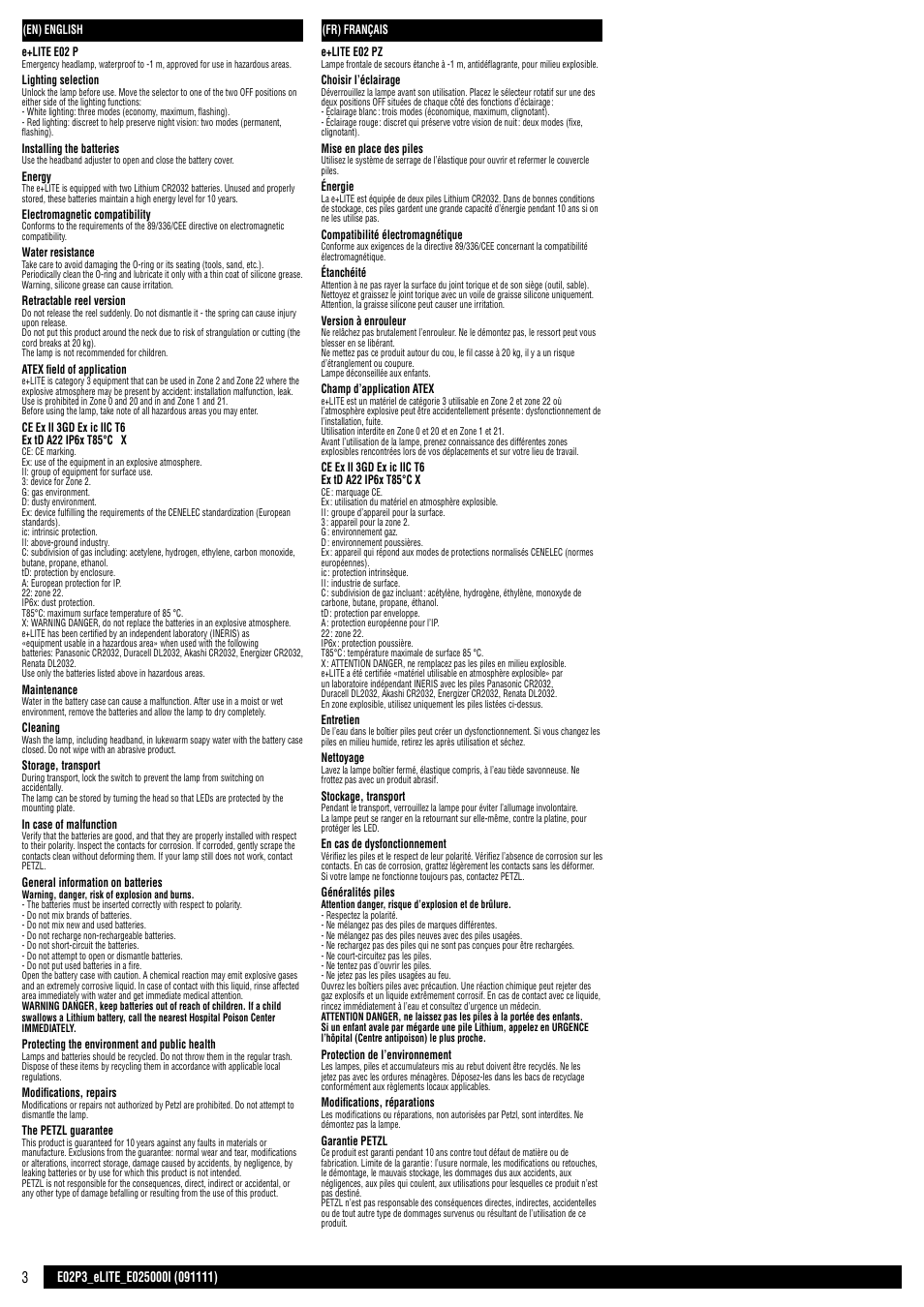 En - fr | Petzl e+LITE User Manual | Page 3 / 11