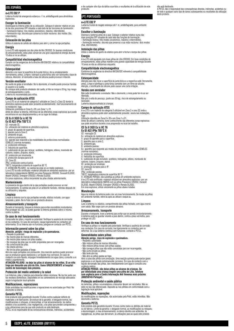 Es - pt | Petzl e+LITE User Manual | Page 5 / 11