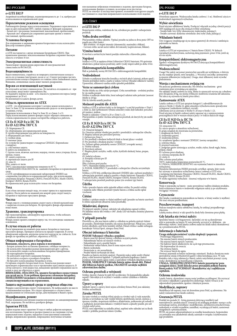 Ru - cz - pl | Petzl e+LITE User Manual | Page 8 / 11