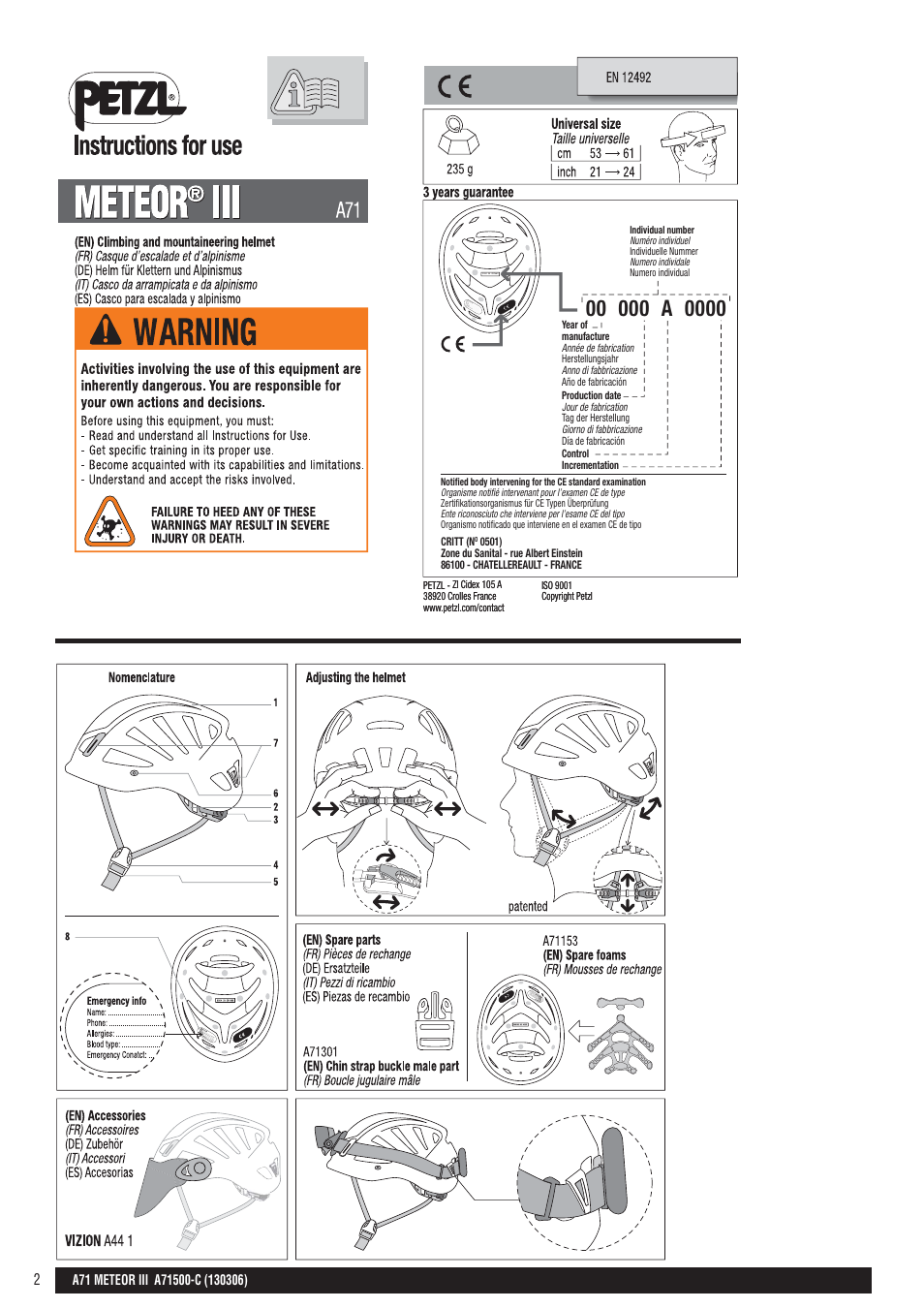 Drawings | Petzl METEOR III User Manual | Page 2 / 8