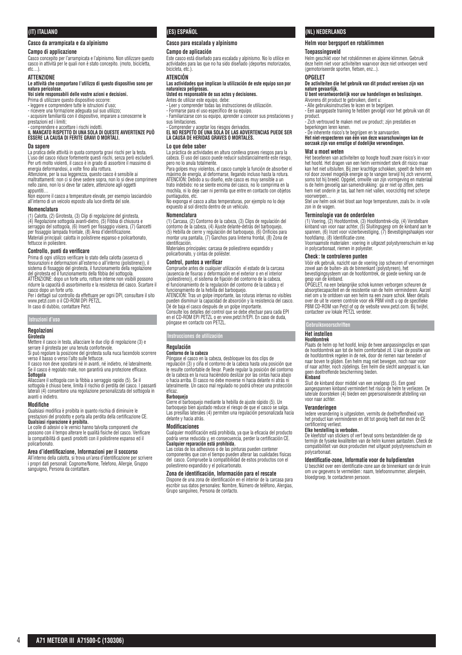 It, es, nl | Petzl METEOR III User Manual | Page 4 / 8