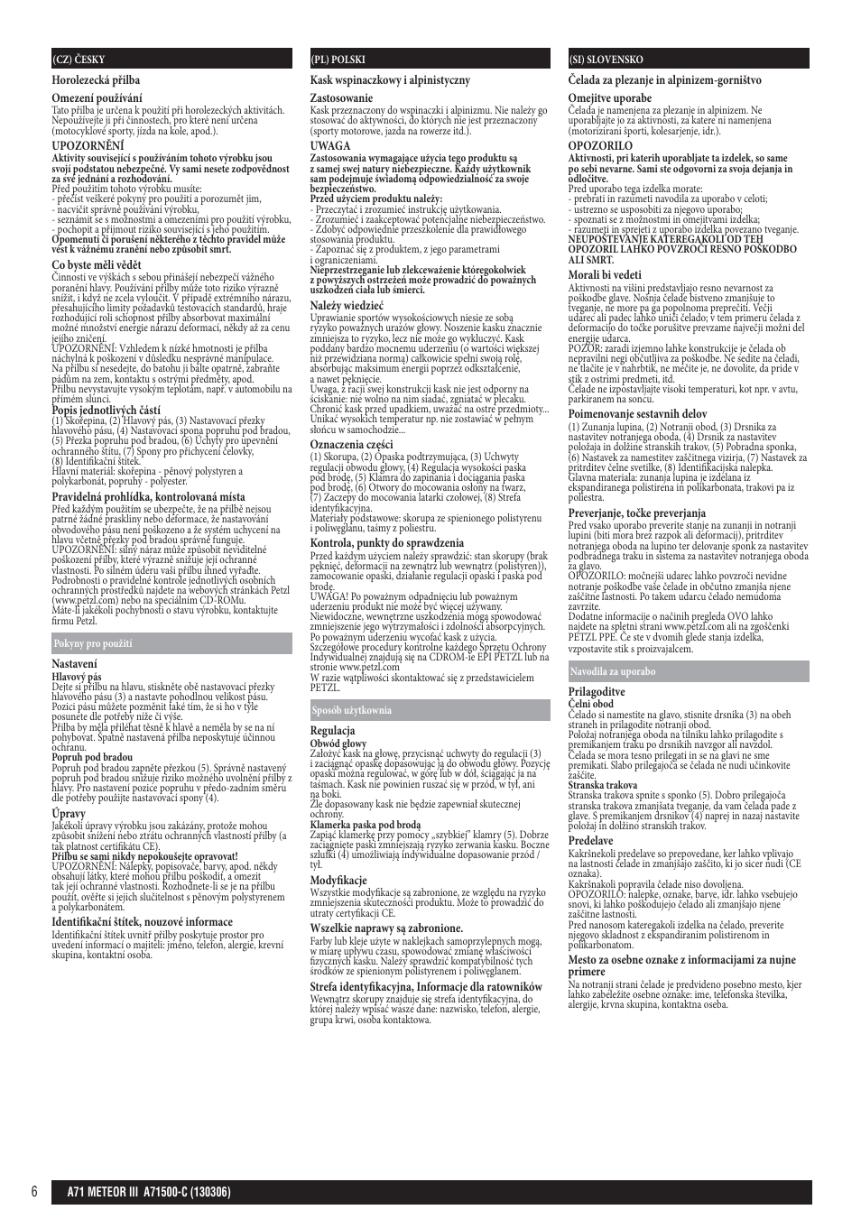 Cz, pl, si | Petzl METEOR III User Manual | Page 6 / 8