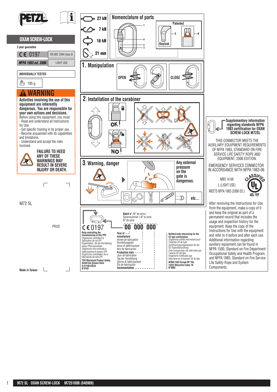 Petzl OXAN SCREW-LOCK User Manual | 23 pages
