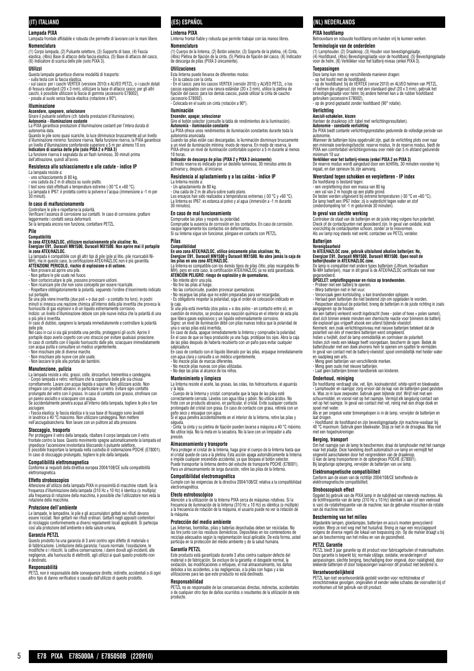 It / es / nl | Petzl PIXA 3 User Manual | Page 5 / 13