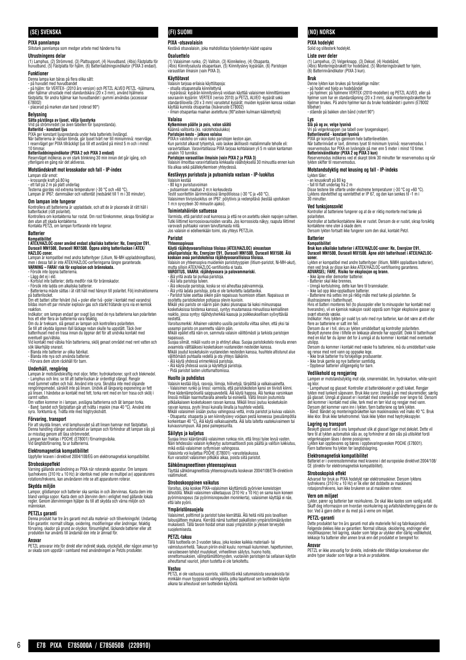 Se / fi / no | Petzl PIXA 3 User Manual | Page 6 / 13