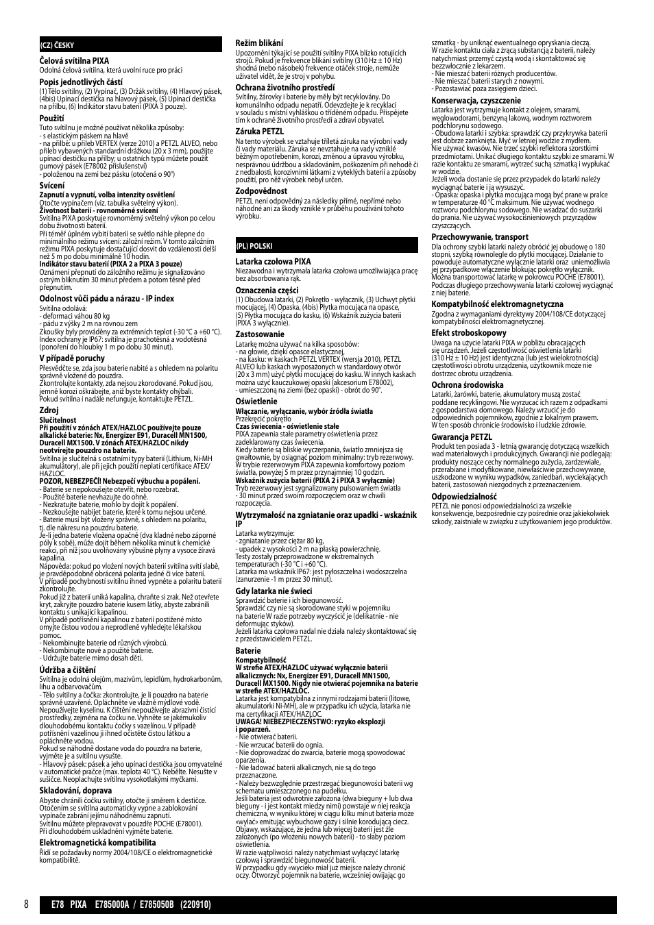 Cz / pl | Petzl PIXA 3 User Manual | Page 8 / 13