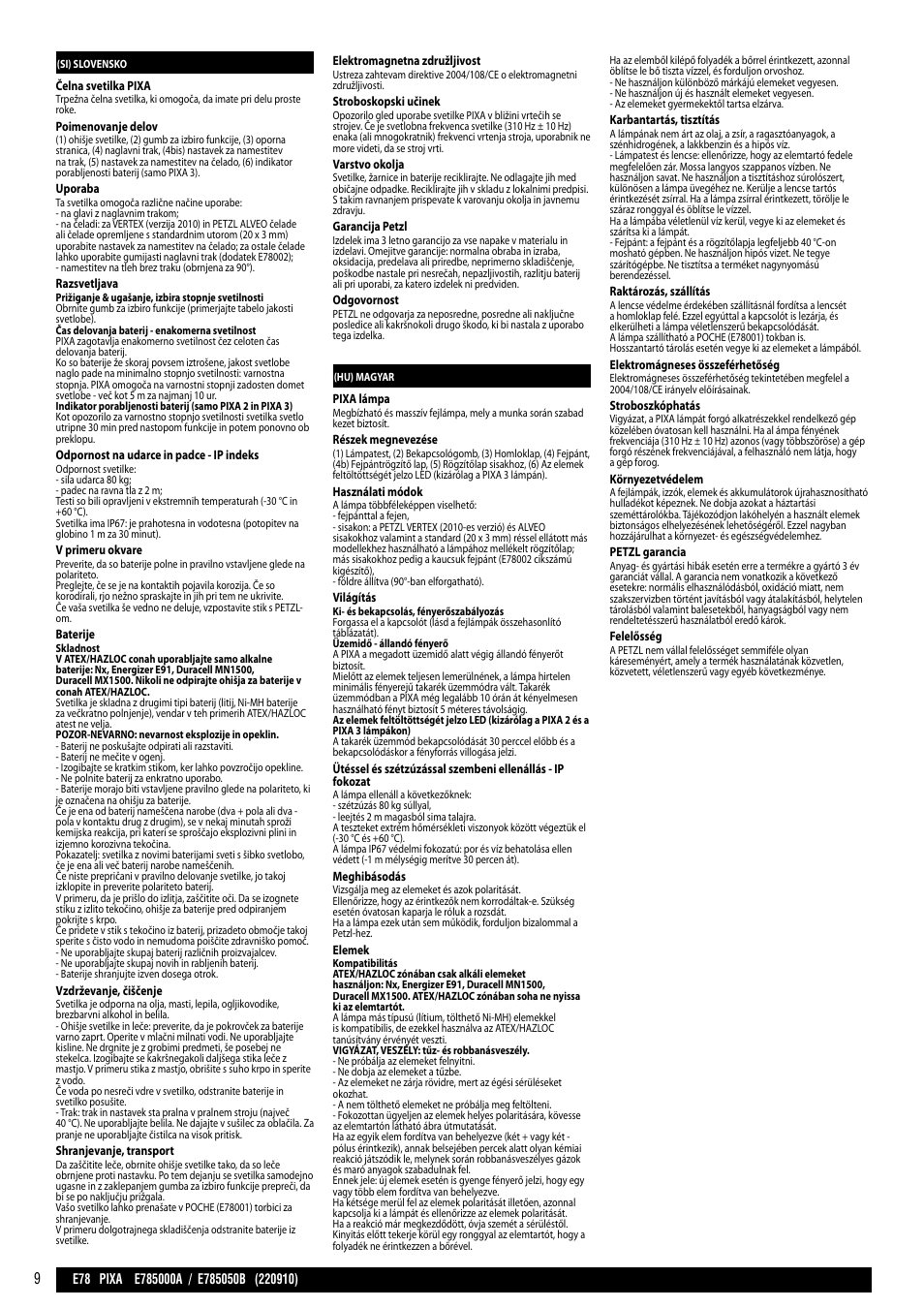 Sl / hu | Petzl PIXA 3 User Manual | Page 9 / 13