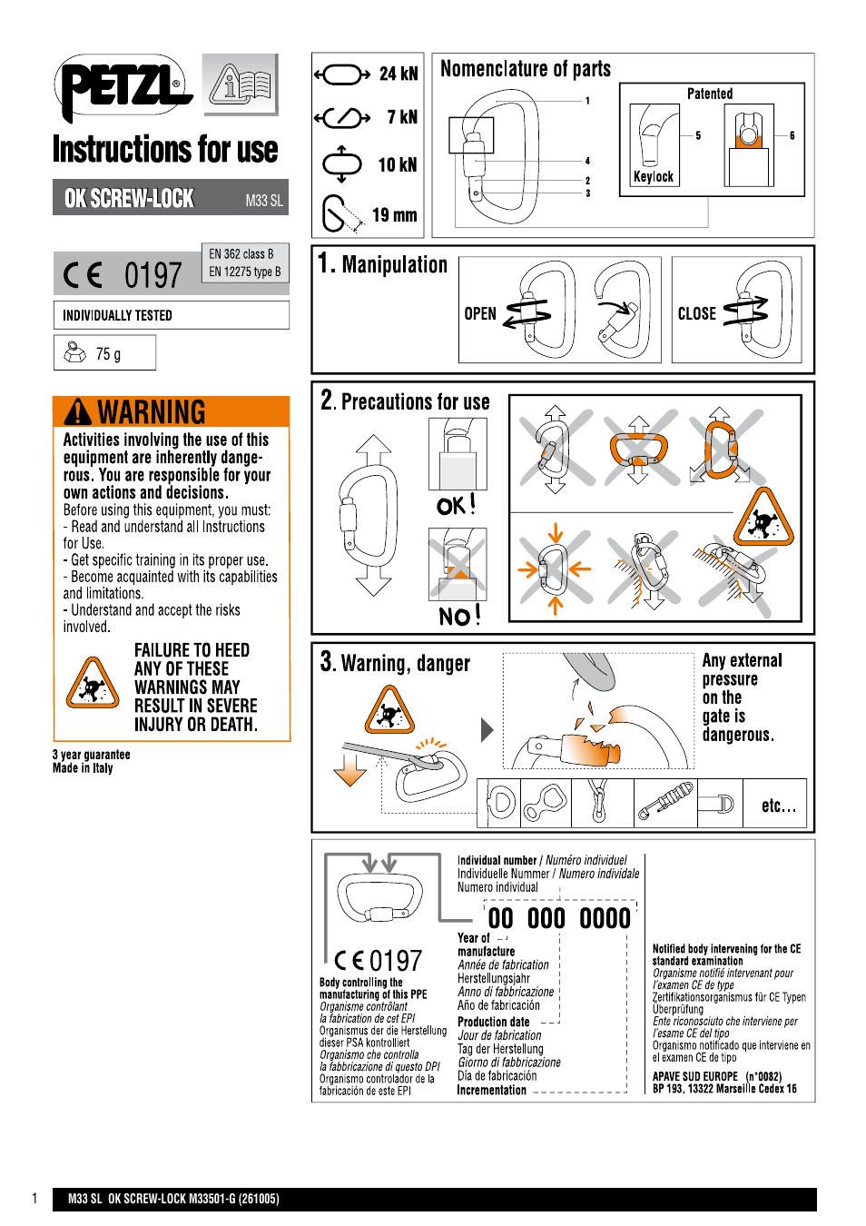 Petzl OK SCREW-LOCK User Manual | 20 pages