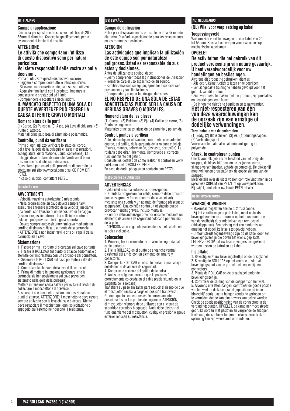 It; es; nl | Petzl ROLLCAB User Manual | Page 4 / 8