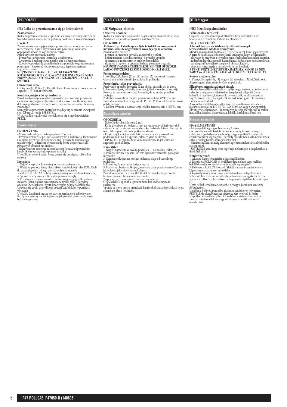 Pl; si; hu | Petzl ROLLCAB User Manual | Page 6 / 8