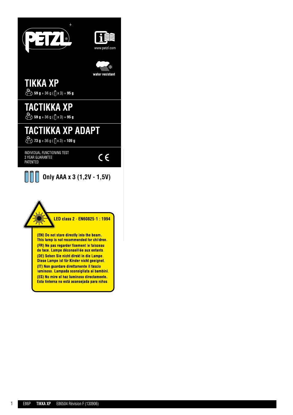 Petzl TACTIKKA XP ADAPT User Manual | 10 pages