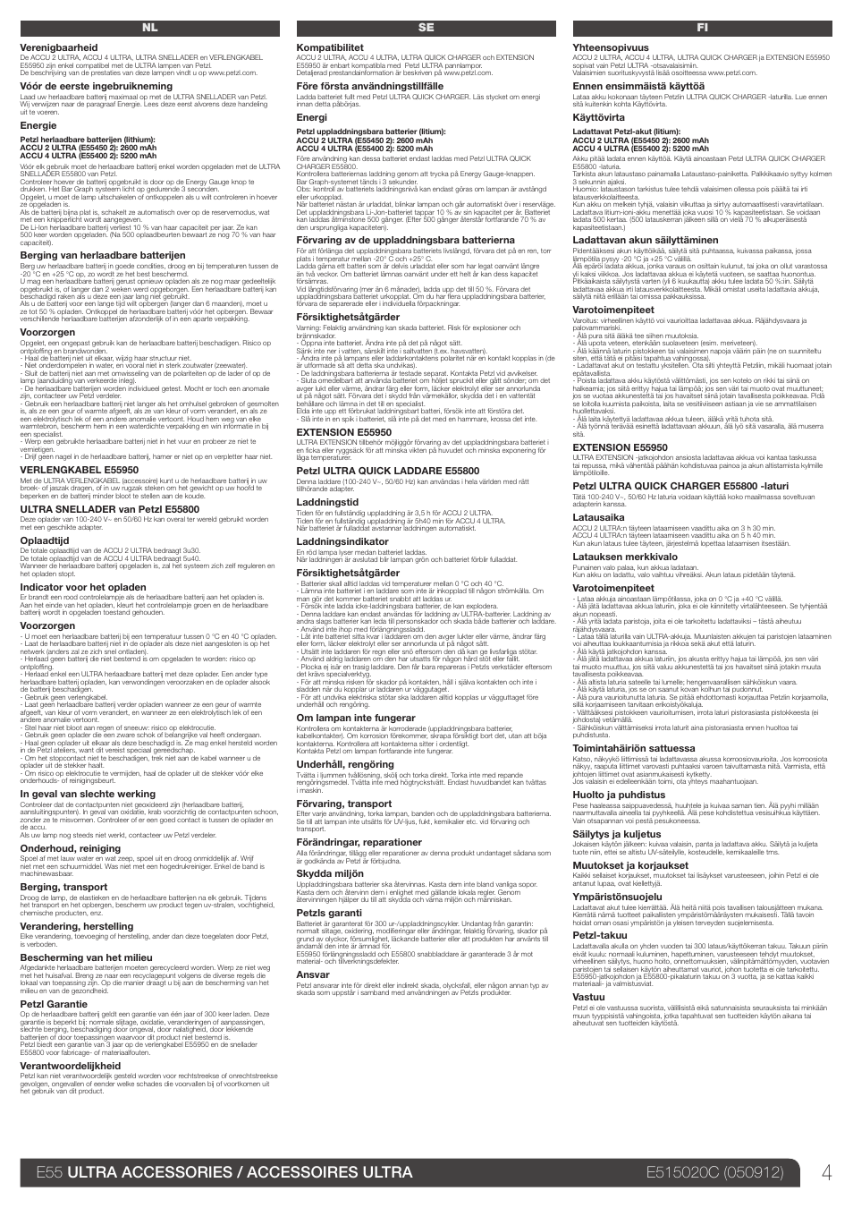 Nl, se, fi | Petzl ACCU 4 ULTRA User Manual | Page 4 / 9