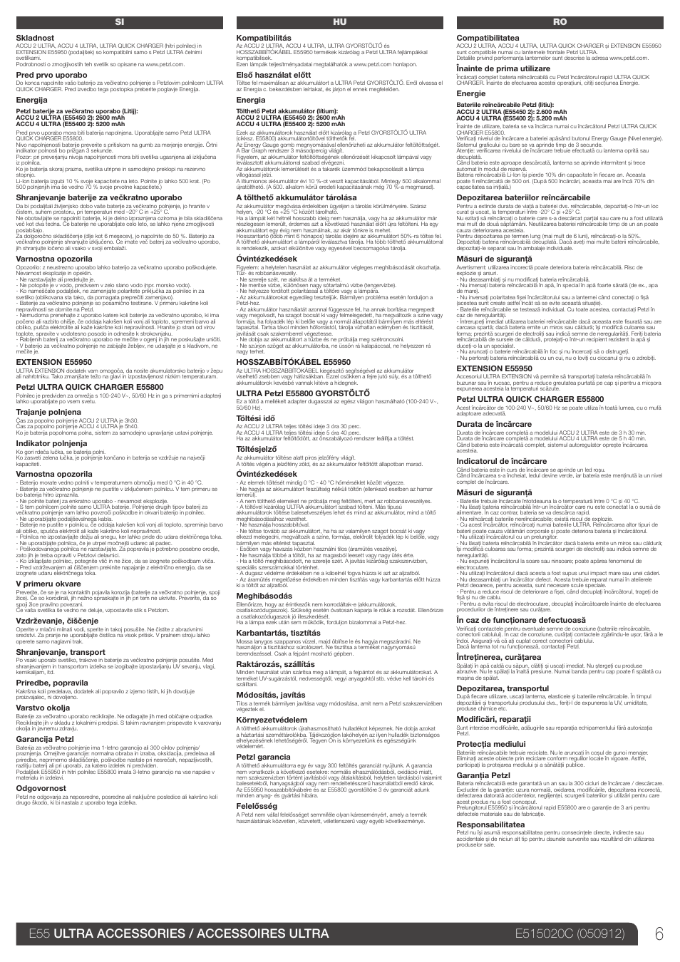 Si, hu, ro | Petzl ACCU 4 ULTRA User Manual | Page 6 / 9