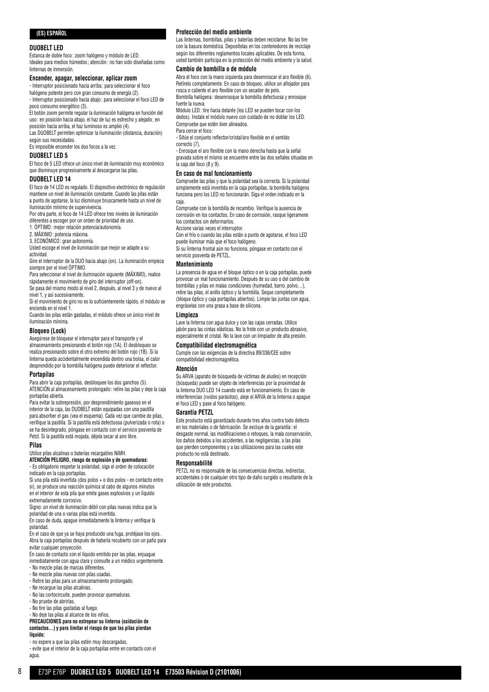 Petzl DUOBELT LED 5 User Manual | Page 8 / 8