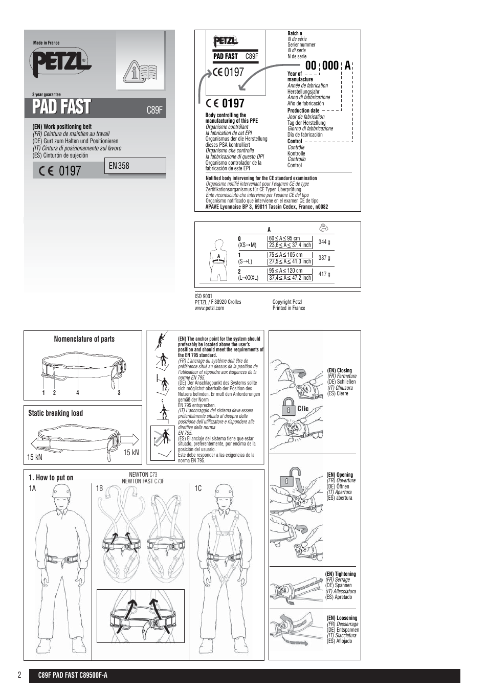 Drawings, Pad fast, C89f | En 358 | Petzl PAD FAST User Manual | Page 2 / 10