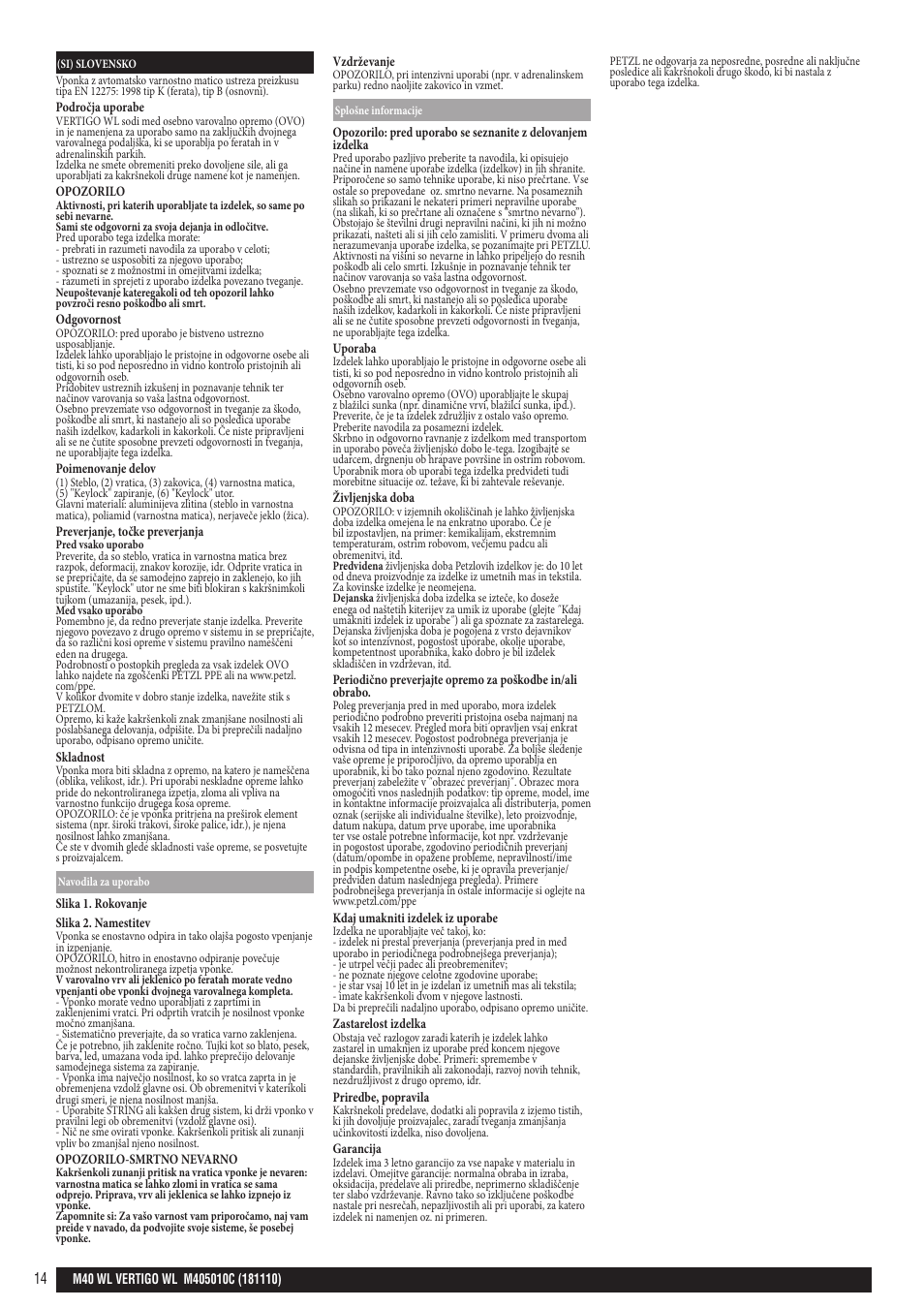 Petzl VERTIGO WIRE-LOCK User Manual | Page 14 / 20