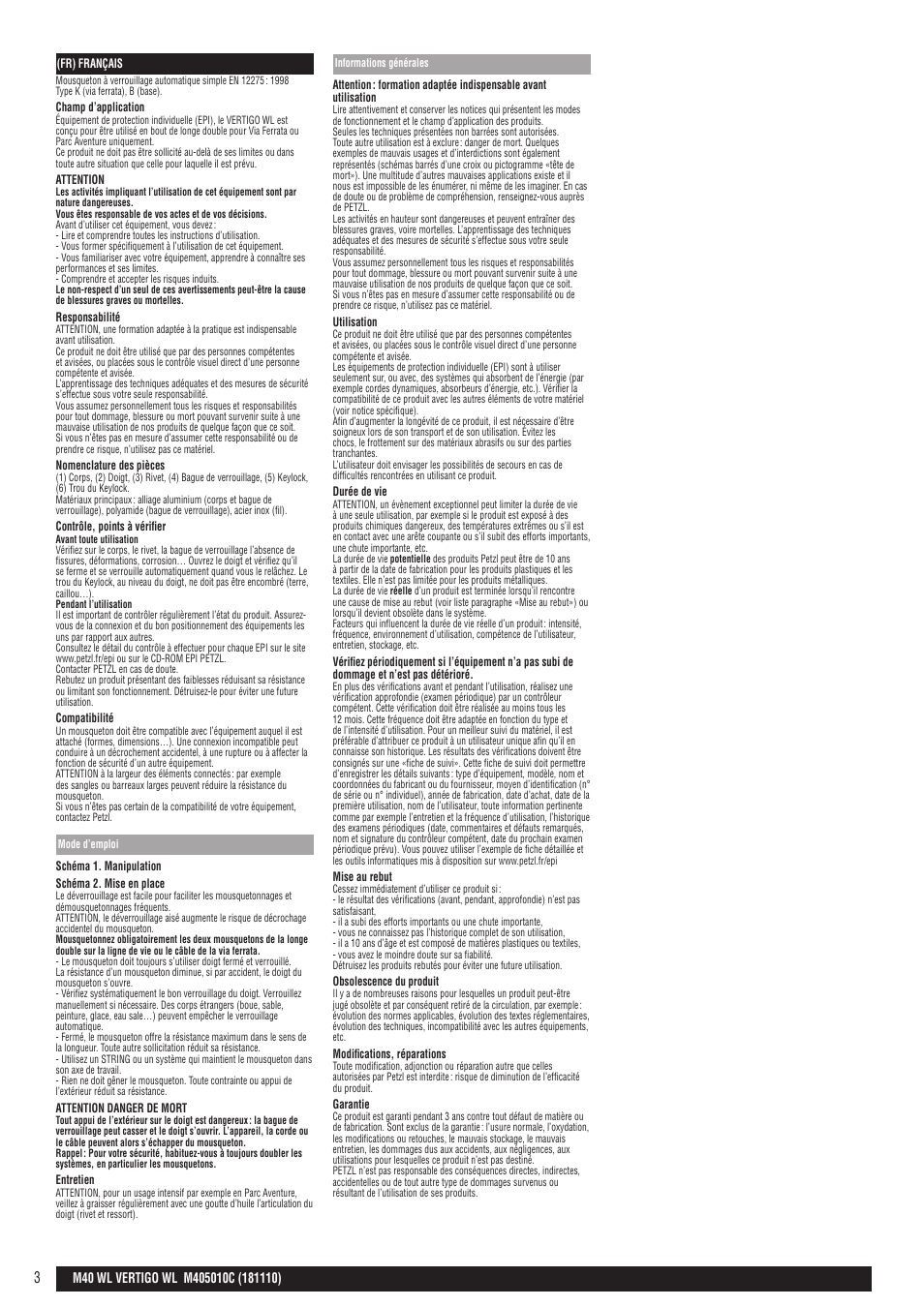 Petzl VERTIGO WIRE-LOCK User Manual | Page 3 / 20