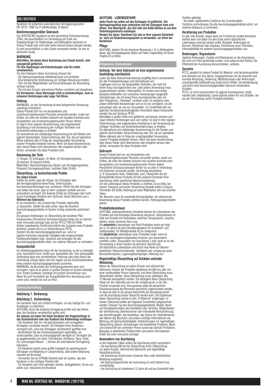 Petzl VERTIGO WIRE-LOCK User Manual | Page 4 / 20