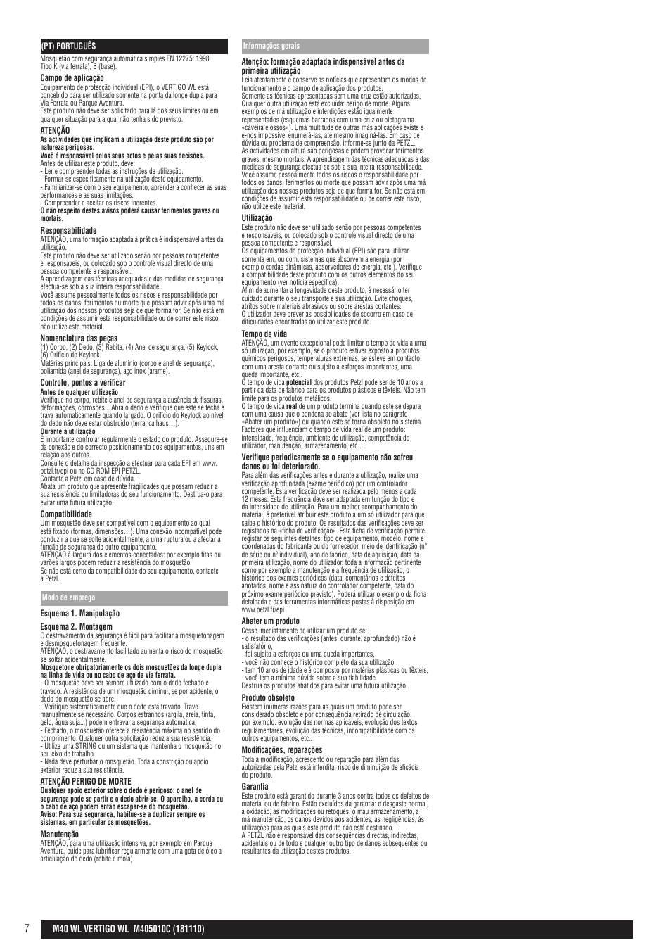 Petzl VERTIGO WIRE-LOCK User Manual | Page 7 / 20