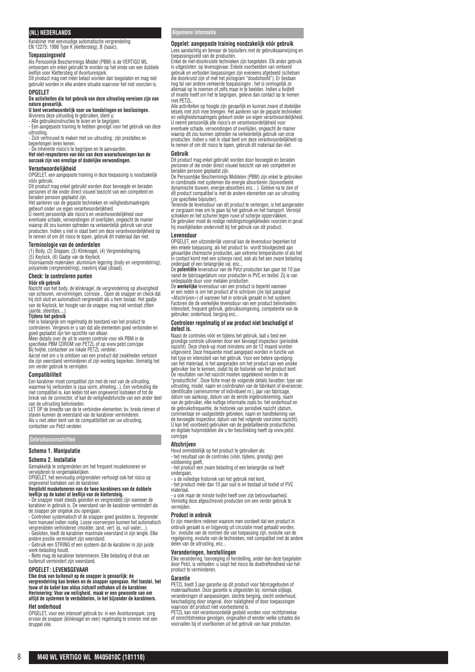 Petzl VERTIGO WIRE-LOCK User Manual | Page 8 / 20