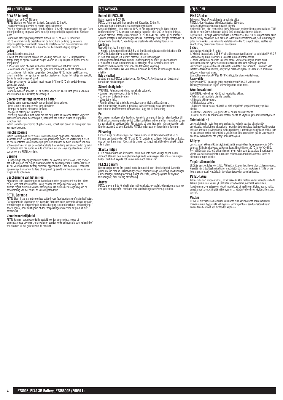Nl, se, fi | Petzl ACCU PIXA 3R User Manual | Page 4 / 8