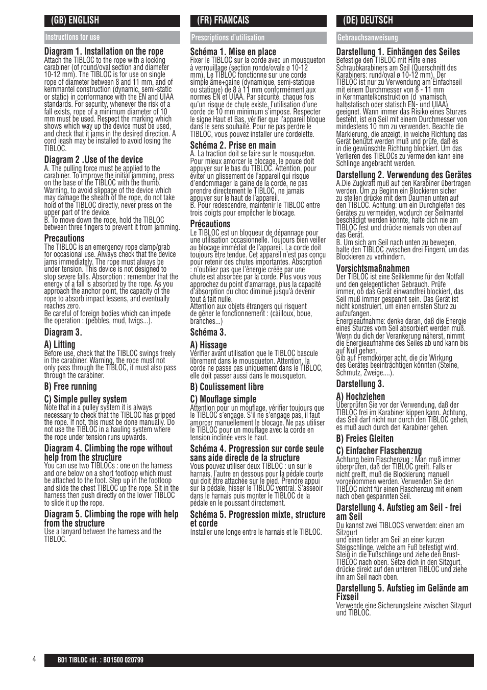 Gb; fr; de | Petzl TIBLOC User Manual | Page 4 / 10