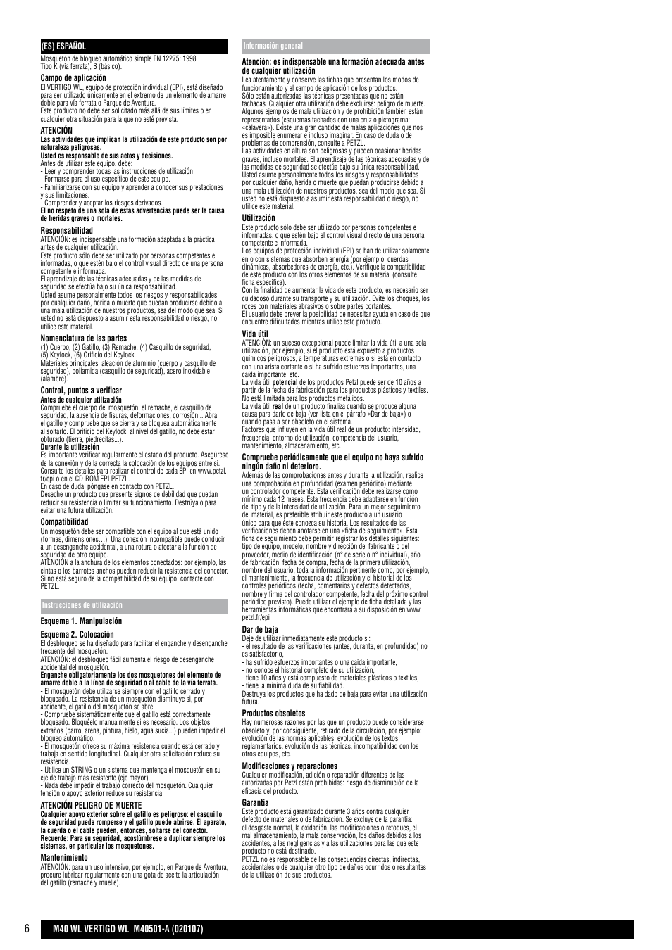 Petzl VERTIGO User Manual | Page 6 / 20
