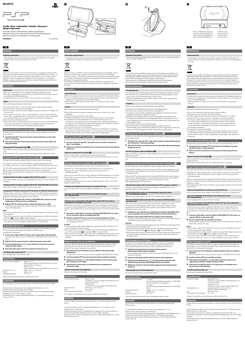 Sony PlayStation Portable PSP‑N340 User Manual | 2 pages