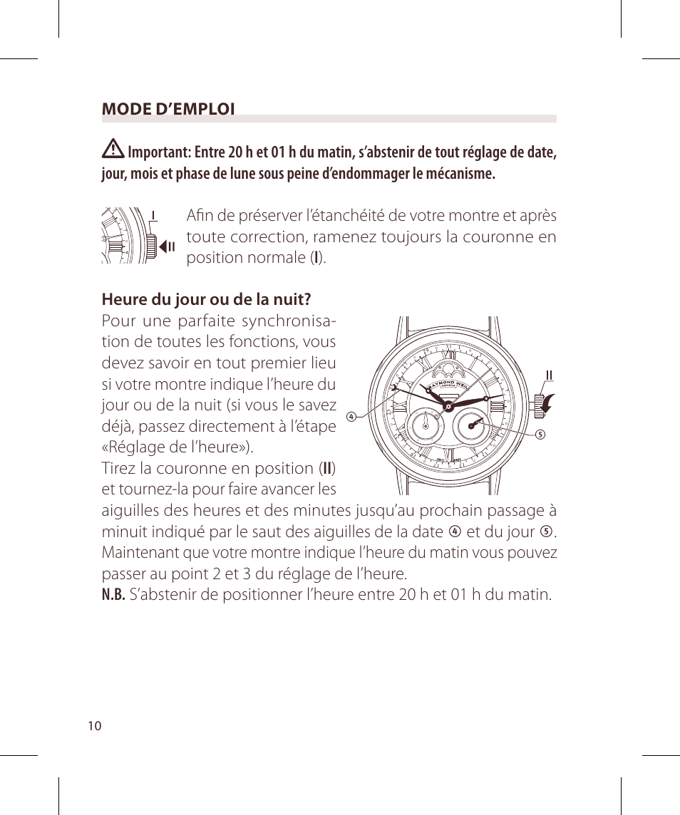 Raymond Weil Механические с автоподзаводом, с указателем даты и фазой луны или указателем даты, дня недели, месяца и фазы луны User Manual | Page 11 / 169