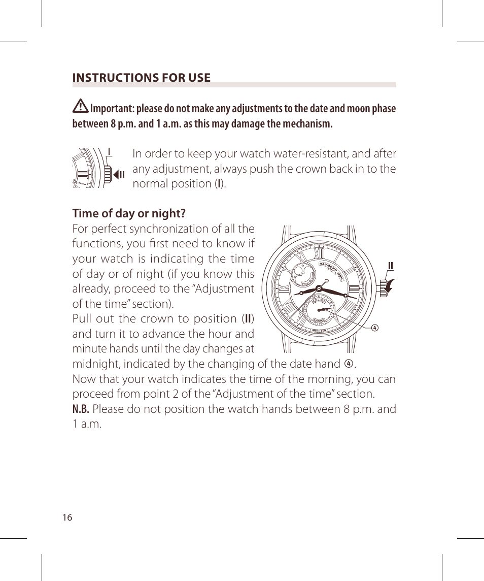Raymond Weil Механические с автоподзаводом, с указателем даты и фазой луны или указателем даты, дня недели, месяца и фазы луны User Manual | Page 17 / 169