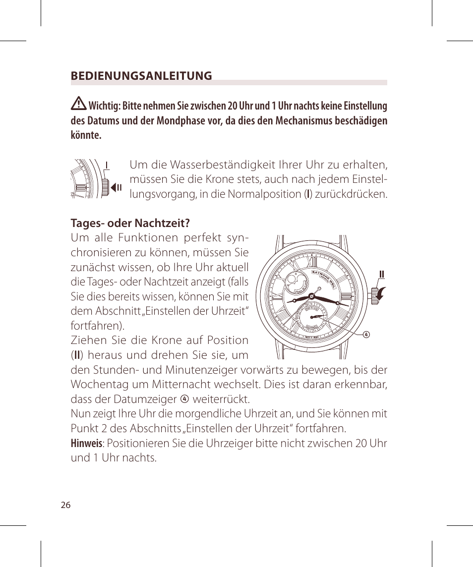 Raymond Weil Механические с автоподзаводом, с указателем даты и фазой луны или указателем даты, дня недели, месяца и фазы луны User Manual | Page 27 / 169