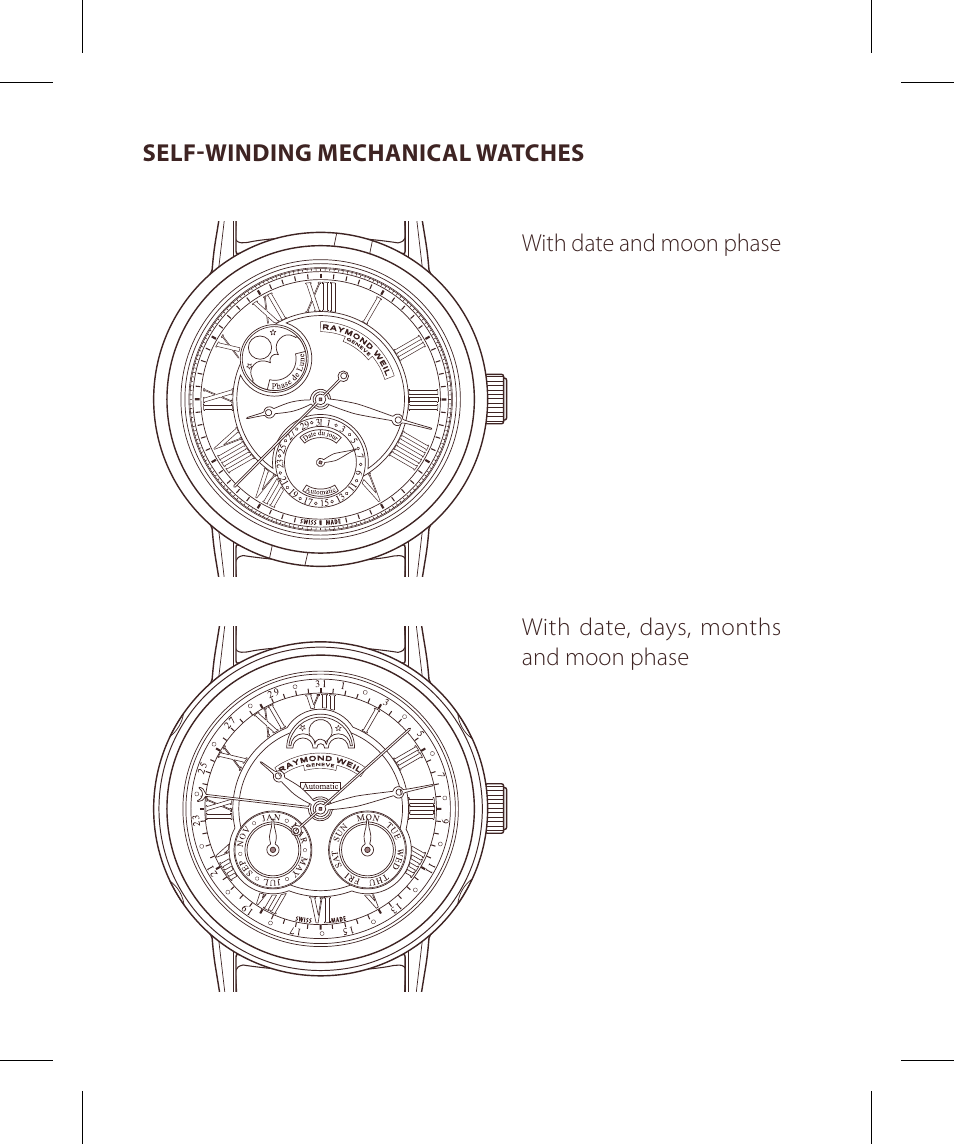 Raymond Weil Механические с автоподзаводом, с указателем даты и фазой луны или указателем даты, дня недели, месяца и фазы луны User Manual | Page 3 / 169