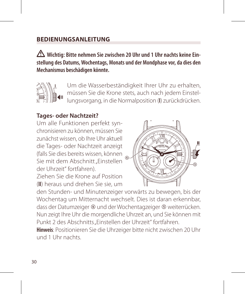 Raymond Weil Механические с автоподзаводом, с указателем даты и фазой луны или указателем даты, дня недели, месяца и фазы луны User Manual | Page 31 / 169