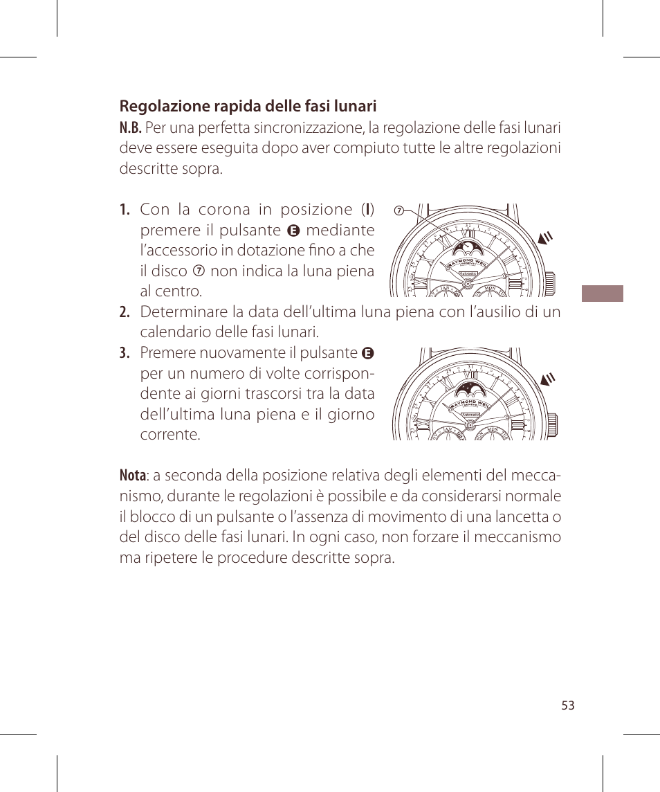 Raymond Weil Механические с автоподзаводом, с указателем даты и фазой луны или указателем даты, дня недели, месяца и фазы луны User Manual | Page 54 / 169