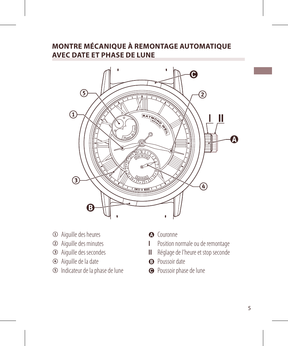 Raymond Weil Механические с автоподзаводом, с указателем даты и фазой луны или указателем даты, дня недели, месяца и фазы луны User Manual | Page 6 / 169