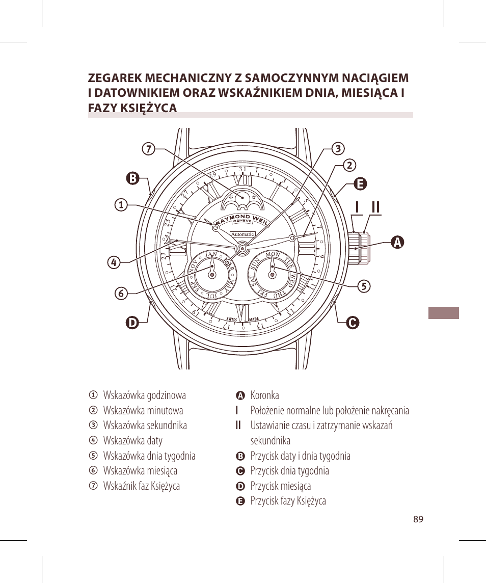 Raymond Weil Механические с автоподзаводом, с указателем даты и фазой луны или указателем даты, дня недели, месяца и фазы луны User Manual | Page 90 / 169