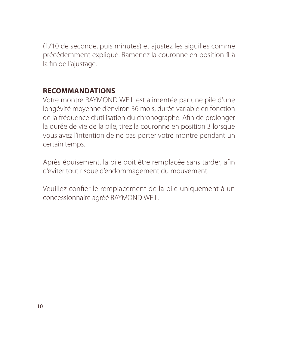Raymond Weil Хронографы кварцевые User Manual | Page 10 / 132