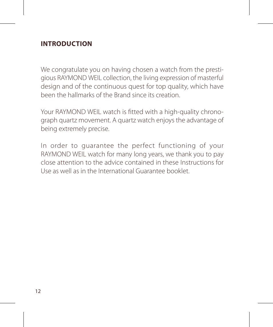 Raymond Weil Хронографы кварцевые User Manual | Page 12 / 132