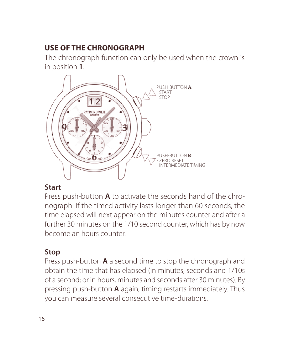 Raymond Weil Хронографы кварцевые User Manual | Page 16 / 132